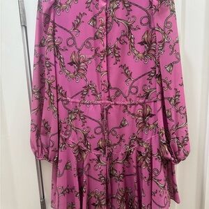 Milly Pink and Brown Floral Long Sleeve Dress